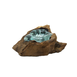 Świecznik szklany w drewnie Hand Made